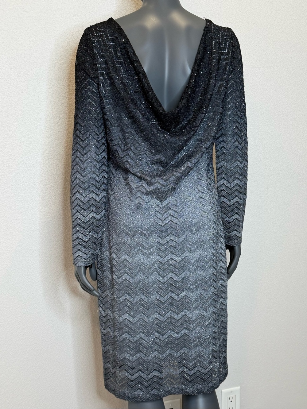 Vintage Onyx Nite Grey Hombre Shimmering Dress Midi Size 16 long sleeve Backless